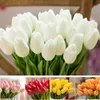 Couronnes de fleurs décoratives haute qualité 1 pièces violet Pu tulipes artificielles vraie touche soie blanche faux bouquets de tulipes décoratifs