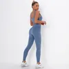 Set attivi 2023 di alta qualità blu sexy palestra abbigliamento sportivo donna allenamento yoga set reggiseno sportivo skinny pantaloni elasticizzati in vita leggings da donna