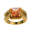 Обручальные кольца роскошные женские шампанские циркон кольцо модное золото уникальное стиль обручание для женщин
