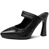 Dress Shoes Punk Goth Pumps Women's Genuine Leather Pointed Toe High Heels Slide On Slipper Stiletto Mules Slingback Oxfords Boots