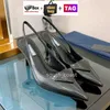 Tasarımcı Topuklar Kadın Slingback Elbise Ayakkabı Fırçalı Deri Yüksek Topuklu Düğün Sandal Prad Ladies Sandals Lüks Stiletto Topuk Yaz 75mm Stiletto Topuklu