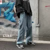 Herr jeans nya höstmän jeans hip hop solid denim full längd rak lös man allmatch trendiga baggy retro fritid cowboybyxor z0301