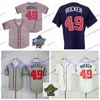 Hommes 49 John Rocker Baseball Jerseys Vintage 1995 WS 1999 Blanc Gris Bleu Marine Blanc Chemises Cousues