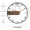 Horloges Murales Fer Horloge Murale Grande Taille 3D Nordique Métal Rond Grande Montre Murale Noyer Pionter Horloges Modernes Décoration pour La Maison Salon 230301