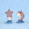Ohrstecker Niedliche weibliche weiße Feueropal zierliche silberne Farbe für Frauen koreanische kleine Stern-Mond-Hochzeits-OhrringeStud