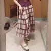 Юбки Kuzuwata Осенняя зима Faldas Mujer Moda Sweet Long Contrast Plaid Skirt Японская высокая талия Slim A-Line Jupe 230301