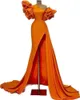 Aso Ebi Arabe Élégant Orange Gaine Robes De Soirée Cristaux Manches Courtes Robes De Bal Sexy Soirée Formelle Deuxième Réception Robes Sur Mesure