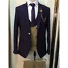 Erkek takım elbise en son tasarım mor erkekler damat düğün smokin balo terno maskulino kostüm homme slim fit blazer 3 adet ceket pantolon pantolon yelek