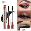 Mascara Qic 4D Fibra nera Volume spesso Cring Allungamento Placcatura rosa Non sbavature Aspetto naturale Coloris Oro Cosmetico Occhi Goccia De Dhj7N