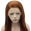 Long Auburn Wig Silky Straight Heat Resistant Synthetic Hair Lace Front Wig Natural