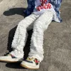 Erkek kot beyaz hip hop kot çizgili püskül yıpranmış düz bol kot pantolon harajuku erkek kadın katı sokak kıyafeti gündelik denim pantolonlar z0301