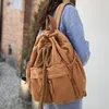 Schultaschen Damen Reisetasche Mode Coole Damen Leinwand Vintage Mädchen Freizeit Kordelzug Buch Weiblich Braun Laptop College Rucksack