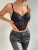 Canotte da donna Sexy Canotta in pizzo da donna Cinghie senza spalline Bustino trasparente senza schienale Orlo irregolare Bralette Nero Street Style XS-L