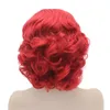 10 "Kırmızı Wavy Wavy Wavy Ladies 'Kanekalon Dantel Ön Sentetik Marilyn Cosplay Party için Kıvırcık Kırmızı Peruk