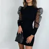 Casual Dresses European och American Women's Sexy Dress Long Sleeve Organza Net Bubble Hip Wrapped