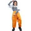 Scene Wear Hip Hop Dance Costume Long Sleeves Gitter Topps For Girls Loose Orange Cargo Pants Kids Ballroom Hiphop Clothes Rave BL7106