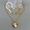 Chains KKGEM 28x30mm Heart-Shaped Pearl Pendant Natural 2 Rows Cultured White Baroque Statement Chain Necklace