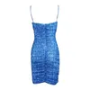 Casual klänningar säsong 2 cassie samma blå vatten krusar sexig veckad halter kvinnor klänningar sommar mode camisole kjol dam outfit 230228