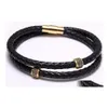car dvr Beaded Strands Fashion 10Pc/Set Braided Zircon Leather Bracelet For Men Stainless Steel Bangle With Magnetic Clasp Handmade Jewelry Dhk0F