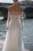 Sommarstrand en linje bröllopsklänning illusion axelfri 3d blommor prinsessa tyll anpassade brudklänningar vestido de novia