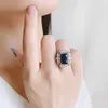 Cluster Rings Knriquen Vintage 9*13mm Sapphire Gemstone Wedding Band Engagement Lab Diamonds Ring for Women Fine Jewelry Accessories Gifts Box G230228