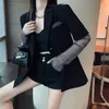 Womens Suits Blazers fashion Autumn Black Blazer For Women Long Sleeve Diamond Patchwork Long Elegant Coat Female women Clothing 230228