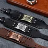 Armreif Retro Wikinger Runenhammer Breites Lederarmband für Männer Keltischer Wolfskopf Modischer Schmuck an der Hand Western-Stil Accessoires Geschenk