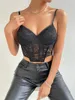 Kadın Tankları Seksi Kadınlar Dantel Camisole Spagetti Kayışları Arka See-Thenroier Budier Düzensiz Yem Bralette Black Street Style XS-L