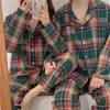 Women's Sleepwear Green Christmas Pajamas Couple Pajama Set Simple Plaid Sleepwear Cotton Autumn Winter Women Pyjamas Suit Long Sleeve Loungewear 230301