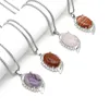 Pendant Necklaces 1pcs Natural Stone Necklace Oval Opal Rose Tiger Eye Link Chain Healing Crystals For Women Jewelry