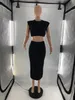 Zweiteiliges Kleid CMYAYA Damen Röcke Zwei 2-teiliges Set Mode Streetwear Crop Tops und Midirock Passendes Set Klassische Outfits 230228