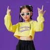 Stage Wear Hip Hop Girls Jazz Dance Costume Yellow Crop Tops Fashion Black Hip-Hop Pants Modern Dancing Clothes Concert DNV17134