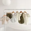 Robes de fille Mengoqq Enfants Bébés Filles D'été Système De Forêt Verte Fleur Broderie Body Top T-shirts Bas Robe Vêtements Pour Bébés