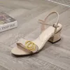 Top Designer Sandals Classic High Heels Slides Women Gress Shoes Lady Metal Belt Buckle Sandal With Box 35-41