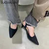 SUOJIALUN 2023 Printemps Nouvelle Marque Femmes Sandale De Mode Bout Pointu Peu Profonde Slingback Chaussures Carré À Talons Hauts Robe Parti Pompes ShoeL230301