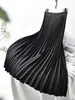 Skirts Brand Designer Women Spring Autumn Elegant Chic Solid Pleated Skirt High Waist Luxury Fashion With Elastic Female C-035 230301