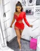 Party Dresses Sexy Short Red Aso Ebi Style Long Sleeves One Shoulder Sheer See Thru Women South Africa Mini Length Prom Gowns