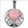 voiture dvr Médaillons Pierre Semi Précieuse Rose Quartz Pendentifs 40Mm Plaqué Sier Alliage 20Mm Cabochon Cristal Femmes Collier Bijoux 60Cm Chaîne Goutte Dhw7H