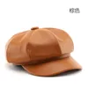 Berets Octagon Hat Korean version Fashion Autumn/Winter Female Pu Leather Warm Artist Outdoor Casual British Web Red Visor