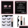 Falsche Wimpern 3 Paare Magnetischer flüssiger Eyeliner und Wimpern Natürliches gefälschtes Set Kleber Magnet Black Box Coloris Großhandel Make-up Drop Del Dhnrr