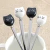 Lovely Cartoon brown spoon white & black Cat Ceramic Handle Spoon Stainless Steel Stirring Coffee Spoon Fork Wedding Favors