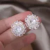 Studörhängen Korea Design Fashion Jewelry 14K Gold Plated Luxury Oval Zircon Flower Elegant Women's Daily Work Accessories