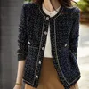 Kvinnors jackor koreansk stil tweed kvinnor elegant blandning ullrock med fickor kvinnliga hösten enstaka brast outwear office lady 230301