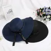 Wide Brim Hats Summer Solid Color Straw Hat Women Big Beach Travel Simple Foldable Sun Sunscreen UV Protection Panama CapWide