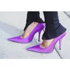 Klänningskor Kvinnor Stiletto High Heels Pumpar Point Toe Sandals Purple Pink Green Naken Ladies Wedding Prom Plus Size 34-43