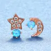 Studörhängen söt kvinnlig vit eld opal Dainty Silver Color for Women Korean Small Star Moon Wedding Earringstud