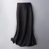 Summer Silk Midi Skirts Korean England Style Satin Office Lady Simple Solid Elegant Faldas Mujer Moda Long 230301