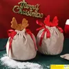 Sac à cordon en flanelle wapiti père noël bonbons sacs-cadeaux bois de cerf Halloween noël bonbons sac arbre de noël décoration suspendue