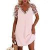 Casual Dresses Fashion Dress All Match Pullover Party See-Through Lace Lady