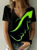 Dames Basic Top V-hals Zwart Zomermode Abstract Portretprint Tee3D Shirt Grote maten 230301